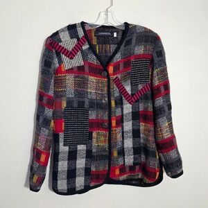 Vtg Canvasbacks Patchwork Knit Cardigan Jacket Art to Wear Multicolor Women sz S